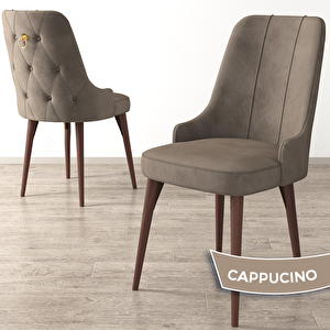 Lav Serisi 80x132 Siyah Mermer Desen Ceviz Ayak Masa Takımı Ve Gold Halkalı 4 Cappucino Sandalye Cappucino