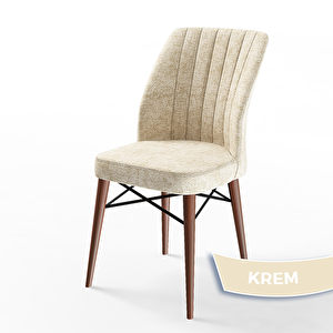Nef Serisi 70x114 Açılabilir Mdf Barok Ahşap Desen Masa Takımı Ve 6 Krem Sandalye