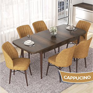 Nef Serisi 70x114 Açılabilir Mdf Barok Ahşap Desen Masa Takımı Ve 6 Cappucino Sandalye Cappucino