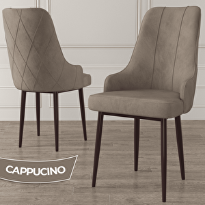 Eta Serisi 80x132 Açılabilir Mdf Barok Ahşap Desen Masa Takımı Ve 4 Cappucino Sandalye