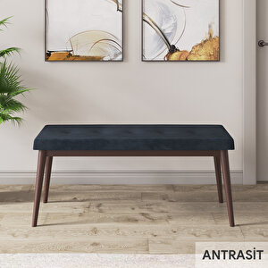Eta Serisi 80x132 Açılabilir Mdf Barok Ahşap Desen Masa Takımı 4 Antrasit Sandalye Ve 1 Bench