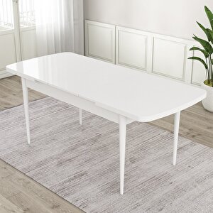 Eta Serisi 80x132 Açılabilir Mdf Beyaz Masa Takımı 4 Gri Sandalye Ve 1 Bench Gri