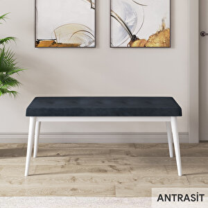Eta Serisi 80x132 Açılabilir Mdf Beyaz Masa Takımı 4 Antrasit Sandalye Ve 1 Bench