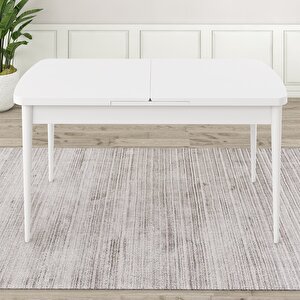 Eta Serisi 80x132 Açılabilir Mdf Beyaz Masa Takımı 4 Krem Sandalye Ve 1 Bench Krem