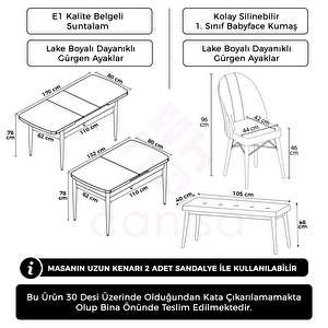 Elf Serisi 80x132 Açılabilir Barok Ahşap Desen Masa Takımı 4 Gri Sandalye Ve 1 Bench
