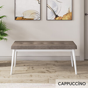 Eta Serisi 80x132 Açılabilir Mdf Beyaz Masa Takımı 4 Cappucino Sandalye Ve 1 Bench