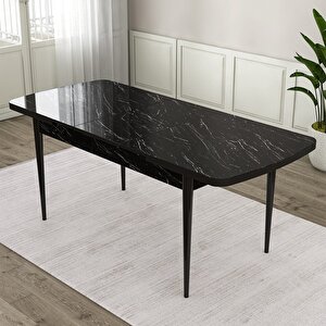 Eta Serisi 80x132 Açılabilir Mdf Siyah Mermer Desen Masa Takımı 4 Gri Sandalye Ve 1 Bench