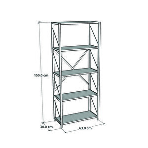 Metal Kitaplık 5 Raflı + 60x120 Çalışma Masası 2 Raflı Atlantik Çam