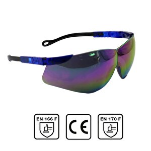 S800 İş Güvenlik Gözlüğü 4 Hareketli Kulak Ayarlı Koruyucu Gözlük Gökkuşağı