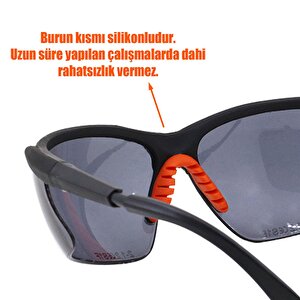 İş Güvenlik Gözlüğü Koruyucu Silikonlu Gözlük S600 Füme (12 Adet)