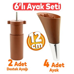 Clara 6&#039;lı Set Mobilya Koltuk Kanepe Baza Yatak Tv Ünite Destek Ayağı 12 Cm Ayak Kahverengi