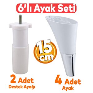 Clara 6'lı Set Mobilya Koltuk Kanepe Baza Yatak Tv Ünite Destek Ayağı 15 Cm Ayakları Beyaz