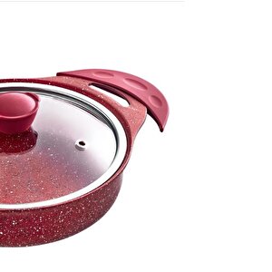 Oms Döküm Granit 6 Parça Kapaklı Sahan Set 16-18-20 Cm Kırmızı
