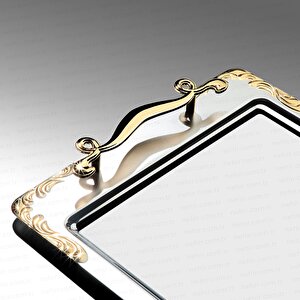 Nehir Lalezar Altın Paslanmaz Çelik Tepsi Çay Tepsisi - Servis Tepsisi