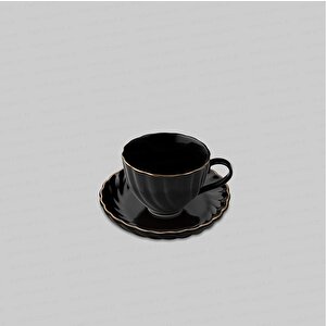 Porselen Yaldızlı Çay Fincanı Seti Takımı 6 Kişilik Siyah