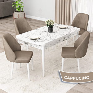 Orf Serisi 80x132 Açılabilir Beyaz Mermer Desen Mutfak Masası Takımı Ve 4 Cappucino Sandalye Cappucino