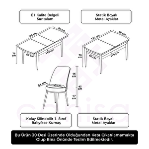 Rax Serisi 80x132 Açılabilir Beyaz Mutfak Masası Takımı Ve 6 Krem Sandalye
