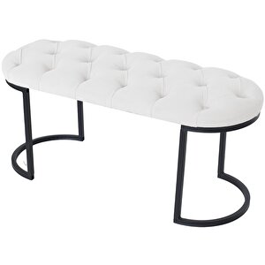 Elisse Beyaz Model- Oval Metal Ayak 100 Cm Bench&koltuk&puf-yatak Odasi Önü&ucu Puff&oturak Beyaz
