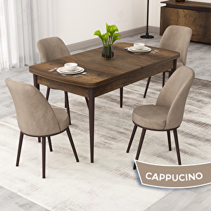 Rax Serisi 80x132 Açılabilir Barok Ahşap Desen Mutfak Masası Takımı Ve 4 Cappucino Sandalye Cappucino