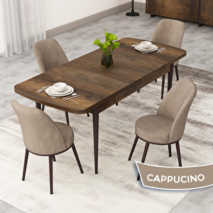 Rax Serisi 80x132 Açılabilir Barok Ahşap Desen Mutfak Masası Takımı Ve 4 Cappucino Sandalye Cappucino