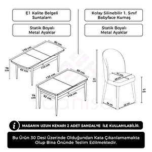 Jul Serisi 80x132 Açılabilir Siyah Mermer Desen Mutfak Masası Takımı Ve 4 Kazayağı Desen Sandalye