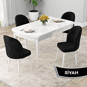 Rut Serisi 80x132 Açılabilir Beyaz Mutfak Masası Takımı Ve 4 Siyah Sandalye Siyah