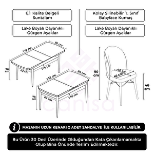 Rut Serisi 80x132 Açılabilir Beyaz Mutfak Masası Takımı Ve 4 Siyah Sandalye