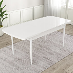 Due Serisi 80x132 Açılabilir Beyaz Mutfak Masası Takımı Ve 4 Siyah Sandalye Ve 1 Bench