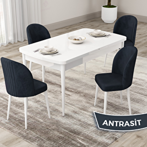 Roe Serisi 80x132 Açılabilir Beyaz Mutfak Masası Takımı Ve 4 Antrasit Sandalye Antrasit