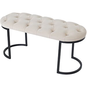 Elisse Krem Model- Oval Metal Ayak 100 Cm Bench&koltuk&puf-yatak Odasi Önü&ucu Puff&oturak Krem