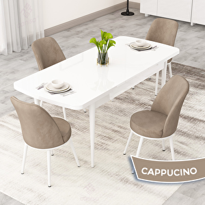 Rax Serisi 80x132 Açılabilir Beyaz Mutfak Masası Takımı Ve 4 Cappucino Sandalye Cappucino