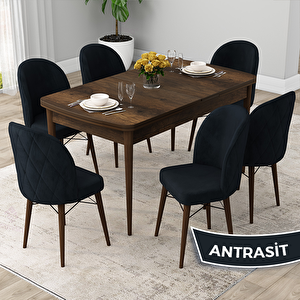 Rut Serisi 80x132 Açılabilir Barok Ahşap Desen Mutfak Masası Takımı Ve 6 Antrasit Sandalye Antrasit
