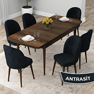 Rut Serisi 80x132 Açılabilir Barok Ahşap Desen Mutfak Masası Takımı Ve 6 Antrasit Sandalye Antrasit
