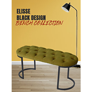 Elisse Hardal Sari Model- Oval Metal Ayak 100 Cm Bench&koltuk&puf-yatak Odasi Önü&ucu Puff&oturak Hardal