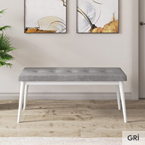 Roe Serisi 80x132 Açılabilir Beyaz Mutfak Masası Takımı Ve 4 Gri Sandalye Ve 1 Bench