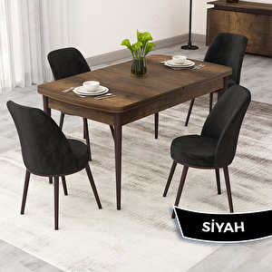 Rax Serisi 80x132 Açılabilir Barok Ahşap Desen Mutfak Masası Takımı Ve 4 Siyah Sandalye Siyah