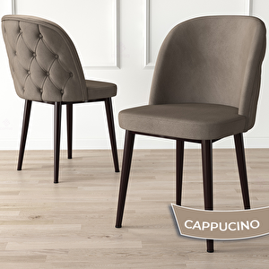 Jae Serisi 80x132 Açılabilir Barok Ahşap Desen Mutfak Masası Takımı Ve 6 Cappucino Sandalye