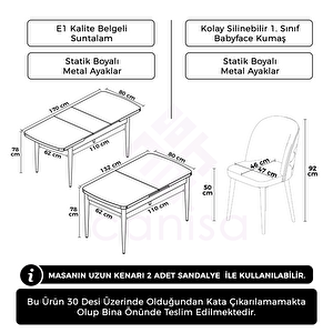 Jae Serisi 80x132 Açılabilir Barok Ahşap Desen Mutfak Masası Takımı Ve 6 Cappucino Sandalye
