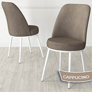 Kea Serisi Yuvarlak Beyaz Mermer Desen Mutfak Masası Takımı Ve 4 Cappucino Sandalye Cappucino
