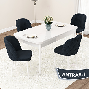 Jae Serisi 80x132 Açılabilir Beyaz Mutfak Masası Takımı Ve 4 Antrasit Sandalye Antrasit