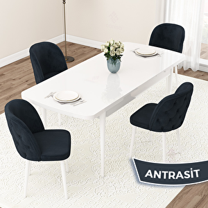Jae Serisi 80x132 Açılabilir Beyaz Mutfak Masası Takımı Ve 4 Antrasit Sandalye Antrasit