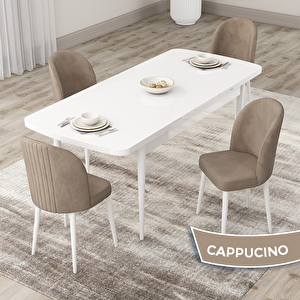 Roe Serisi 80x132 Açılabilir Beyaz Mutfak Masası Takımı Ve 4 Cappucino Sandalye Cappucino