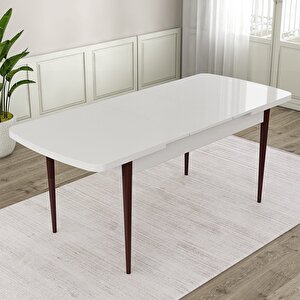 Rax Serisi 80x132 Açılabilir Beyaz Masa Ceviz Ayak Mutfak Masası Takımı Ve 6 Cappucino Sandalye