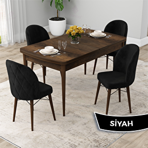 Rut Serisi 80x132 Açılabilir Barok Ahşap Desen Mutfak Masası Takımı Ve 4 Siyah Sandalye Siyah