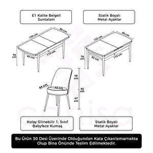 Rax Serisi 80x132 Açılabilir Barok Ahşap Desen Mutfak Masası Takımı Ve 6 Cappucino Sandalye