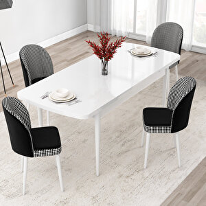 Jul Serisi 80x132 Açılabilir Beyaz Mutfak Masası Takımı Ve 4 Kazayağı Desen Sandalye