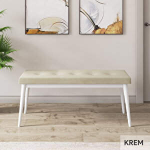 Orf Serisi 80x132 Açılabilir Beyaz Mermer Desen Mutfak Masası Takımı Ve 4 Krem Sandalye Ve 1 Bench