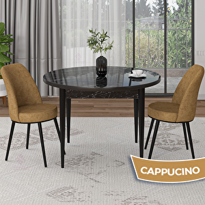Tor Serisi Yuvarlak Siyah Mermer Desen Mutfak Masası Takımı Ve 2 Cappucino Sandalye Cappucino