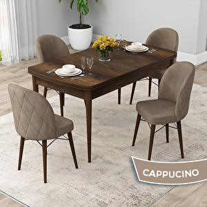 Rut Serisi 80x132 Açılabilir Barok Ahşap Desen Mutfak Masası Takımı Ve 4 Cappucino Sandalye Cappucino