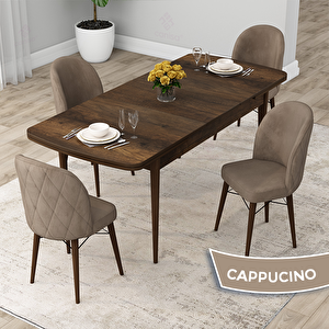 Rut Serisi 80x132 Açılabilir Barok Ahşap Desen Mutfak Masası Takımı Ve 4 Cappucino Sandalye Cappucino